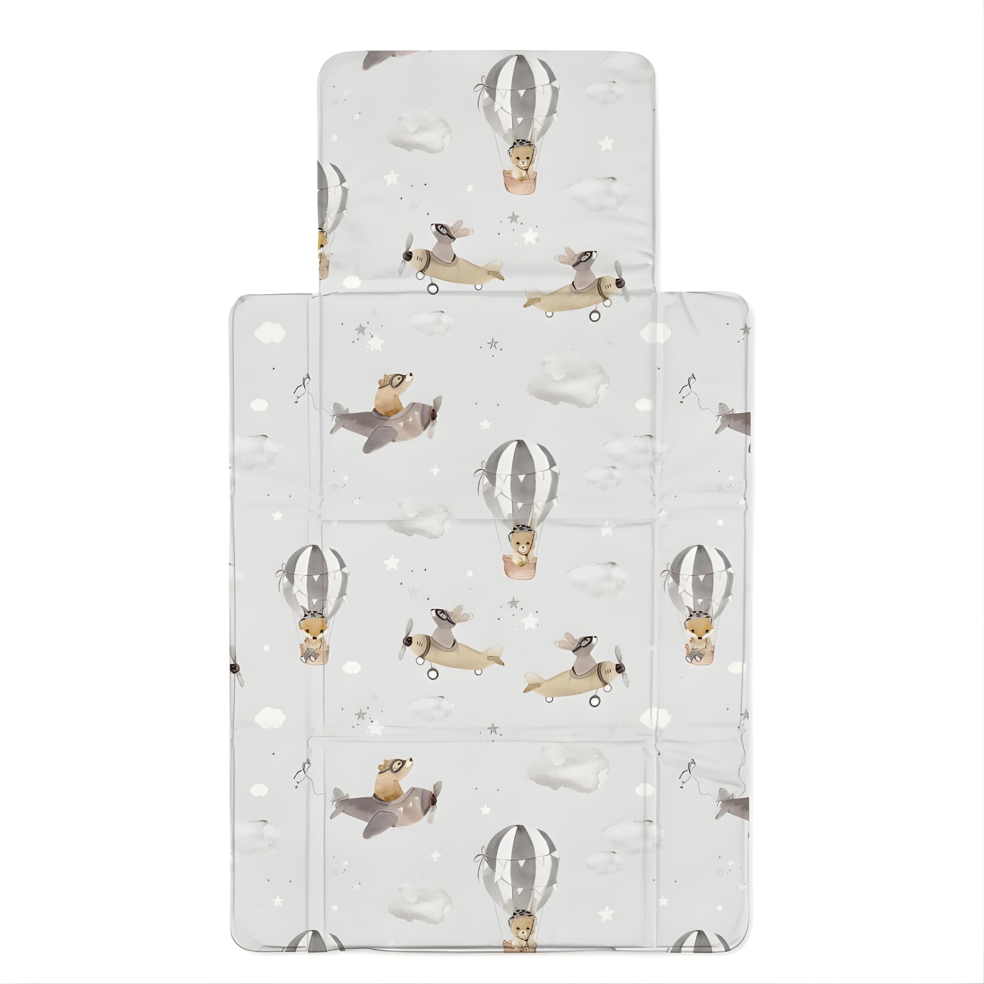 Matelas à Langer Pliable 77 x 44 cm, de voyage, Motif Montgolfière | Pliable, compact pour voyager, surface essuyable, rembourrage doux, matelas à langer pratique en déplacement
