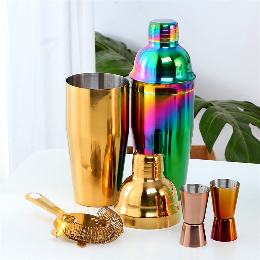 Ensemble de cocktail Boston arc-en-ciel en acier inoxydable 3 pièces Ensemble de shaker à cocktail de 750 ml avec passoire, tasse à mesurer, kit de barman, ensemble d'outils de bar (couleur : D)