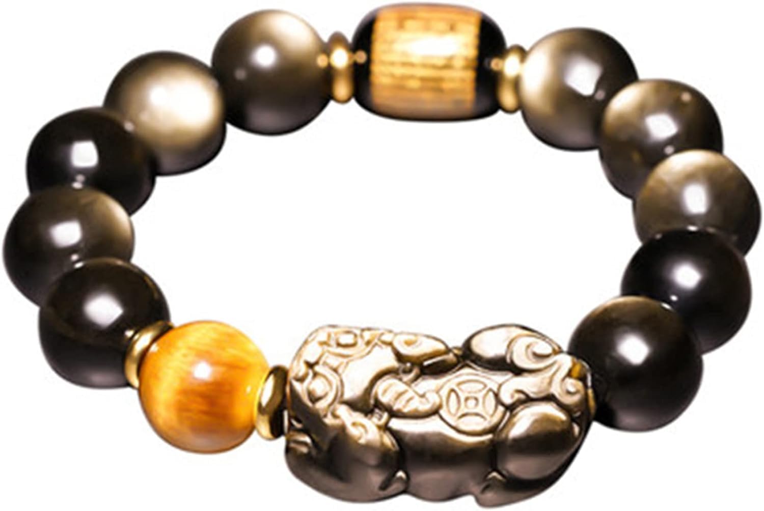 NZPOST Black Obsidian Bracelet,Pi Yao Wealth Bracelet Tiger Eye Stone Reiki Crystal Bracelet Spiritual Ch