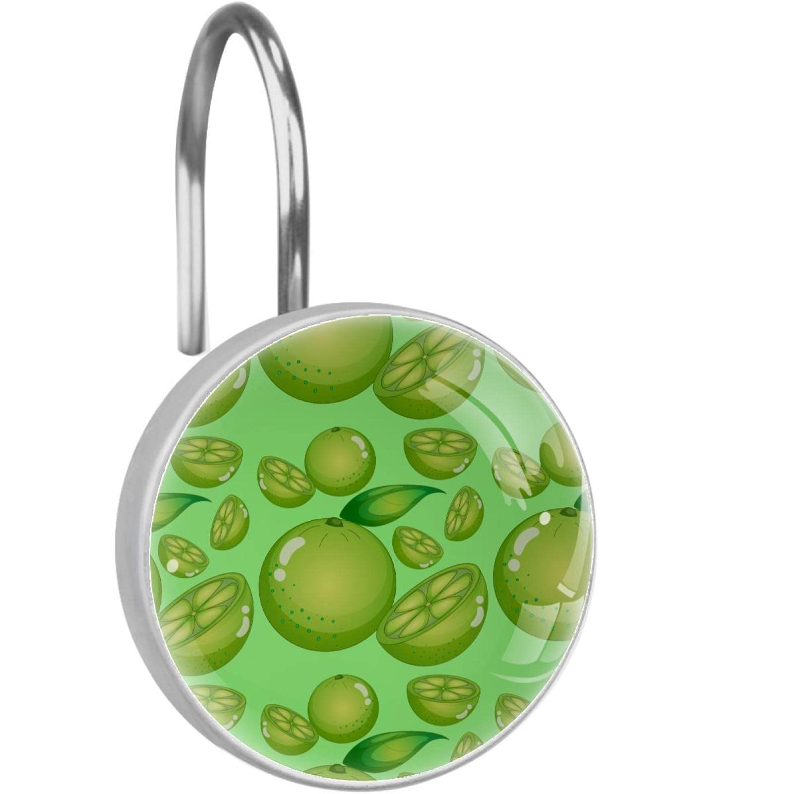 Crochets rideau de douche inox lot de 12 anneaux anti-rouille décor citron vert