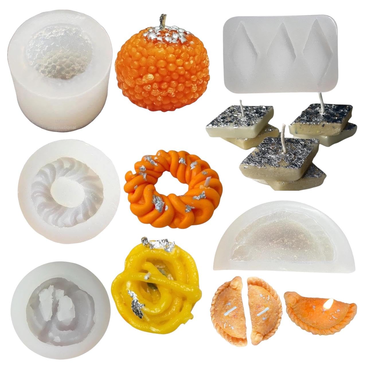 5 Pcs Mithai Candles Molds Ladoo Imarti Gujiya Jalebi and Kajukatli Silicone Mold Set for Sweet Dessert Candle Making Soap Resin Chocolate Cake Crafting Candle Making Kit (49-50-51-52-185)-image-25