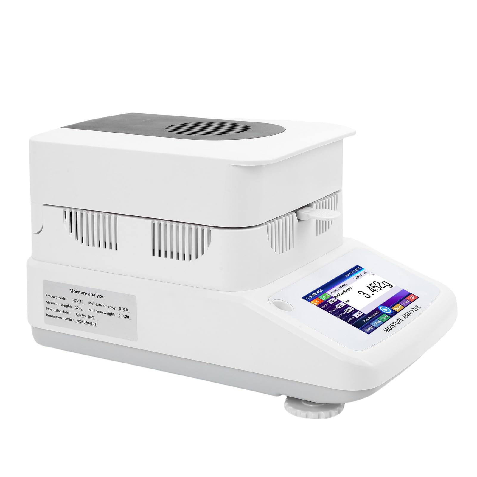 Analizador de Contenido de Agua de Calefacción Halógena, Medidor con Pantalla Táctil de 120 G para Alimentación de Maíz, Precisión de 0,002 G, con Acero Inoxidable, (Enchufe europeo 220V)