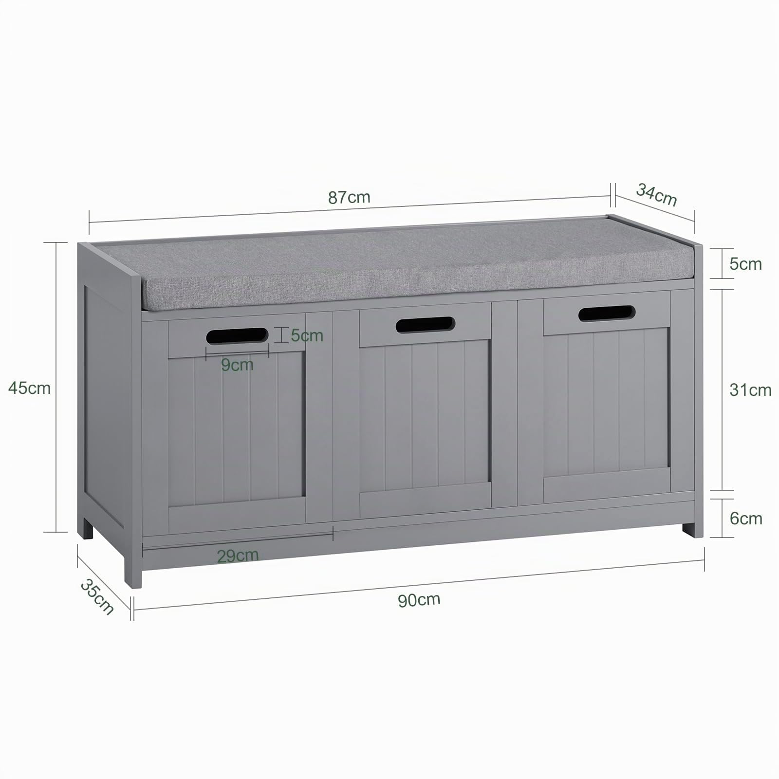 SoBuy Banco Zapatero con Asiento, 2 Puertas y 1 Cajón para Almacenaje, Carga Máxima 120 kg, Zapatero con Asiento para Entrada, Dormitorio y Recibidor, Gris, MDF, FSR80-SG
