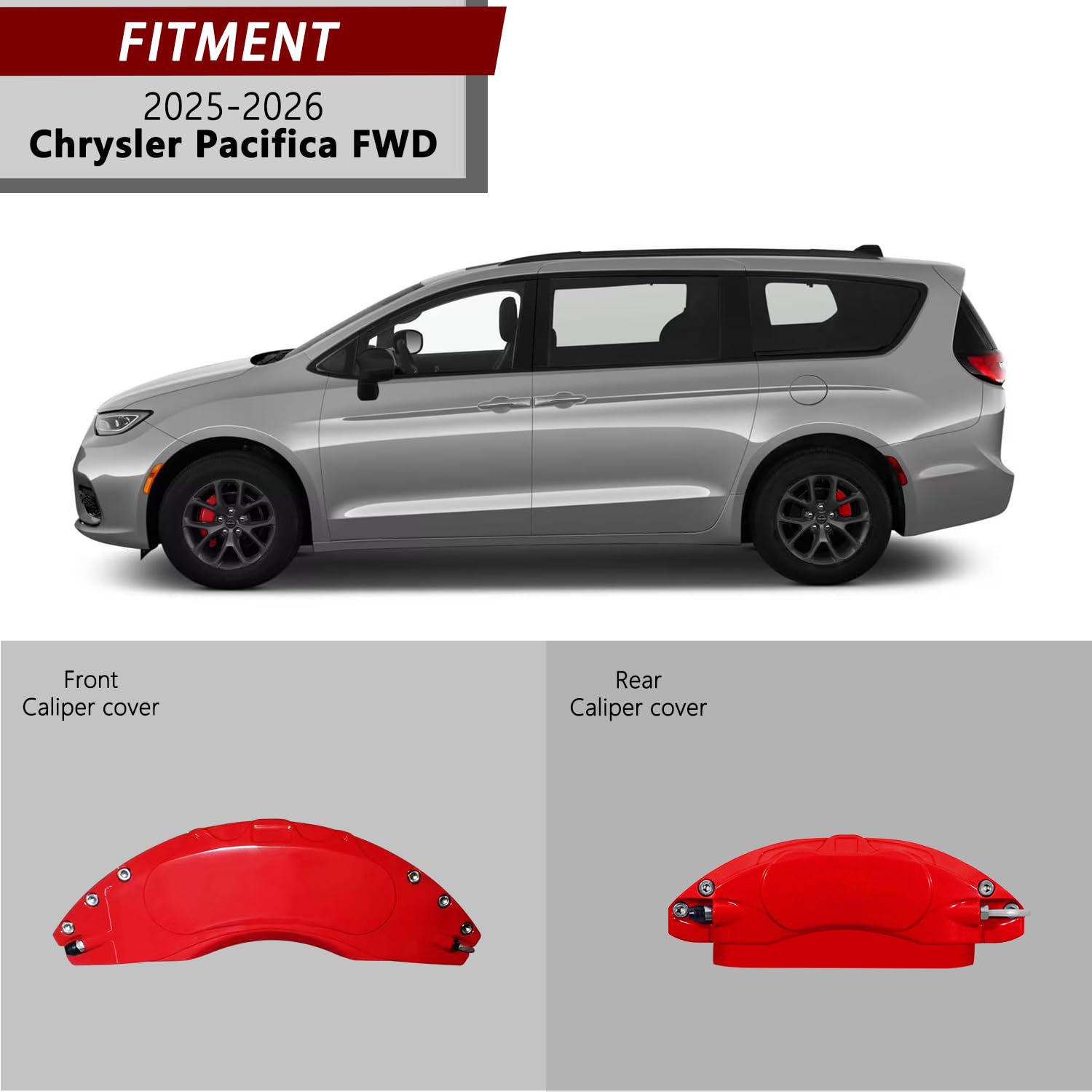 Red Caliper Covers 2025-2026 Chrysler Pacifica FWD Aluminum Set of 4 image 3