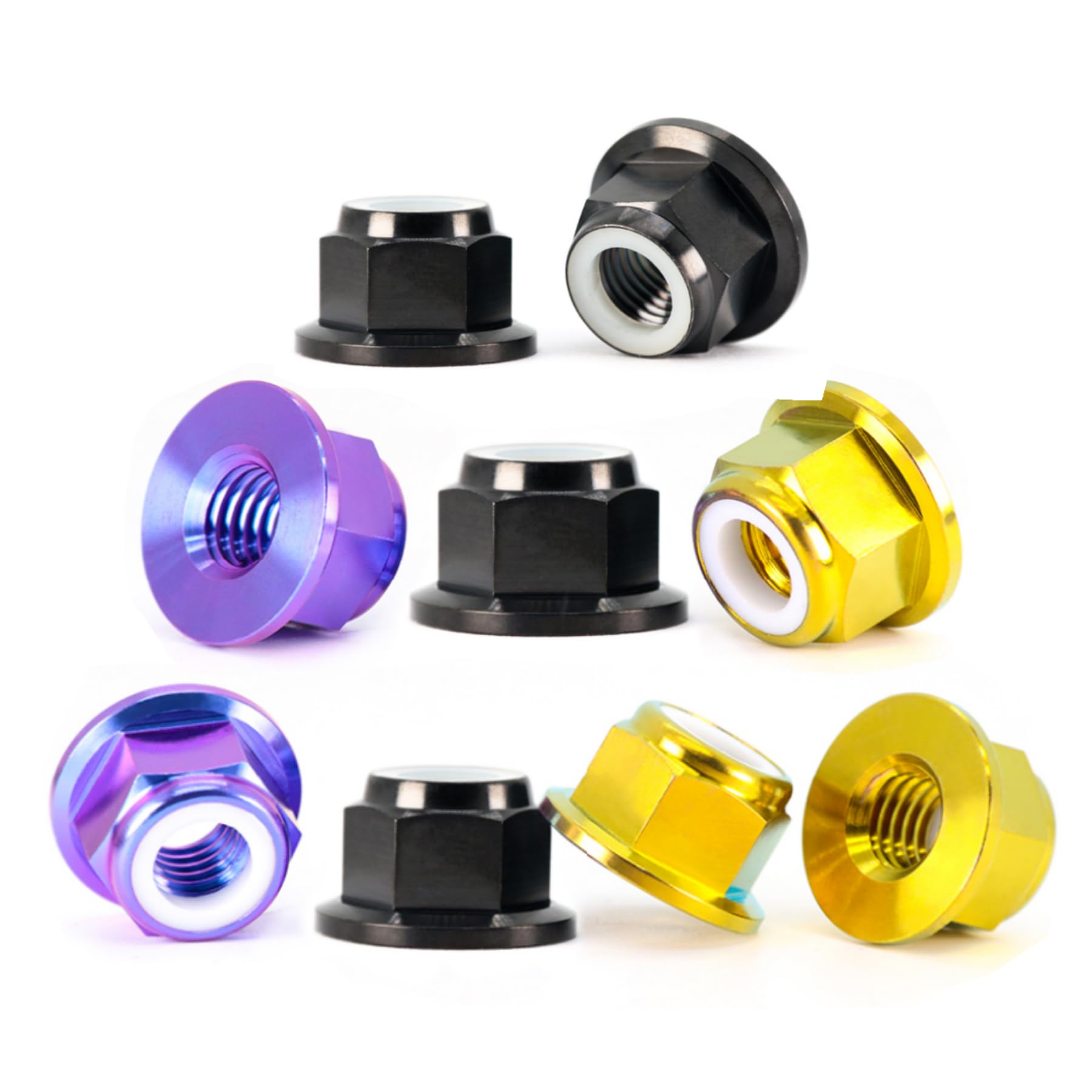 GR5 (Ti-6Al-4V) Titanium Alloy Flange Nylon Locking Nuts, 4 Pieces, CNC Engraving and milling Locking Nuts, M5 M6 M8 M10 M12（Black,M12x1.25pitch=4pcs）