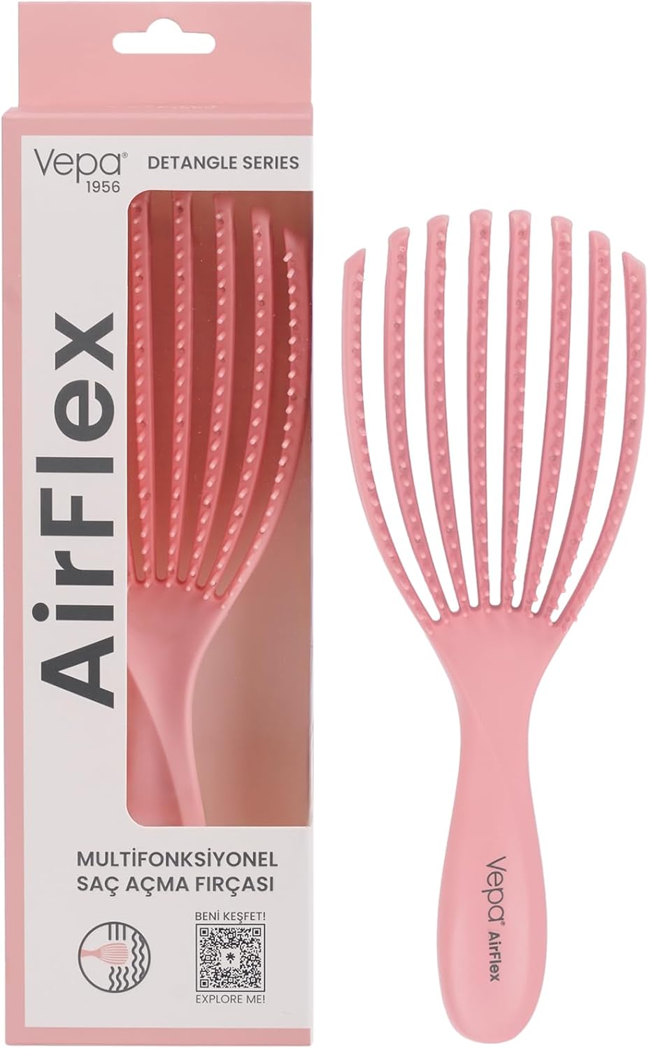 Vepa Airflex Dolaşık Saç Açma Fırçası, Kolay Tarama, Elektriklenme Önleyici Tarak (PEMBE)