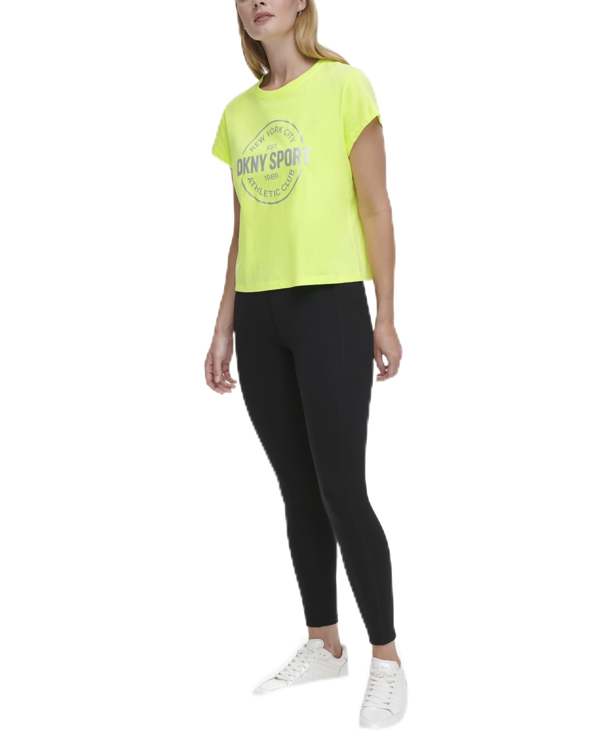 DKNY Women's Metallic Athletic Mesh Shirt T, Zest, XS