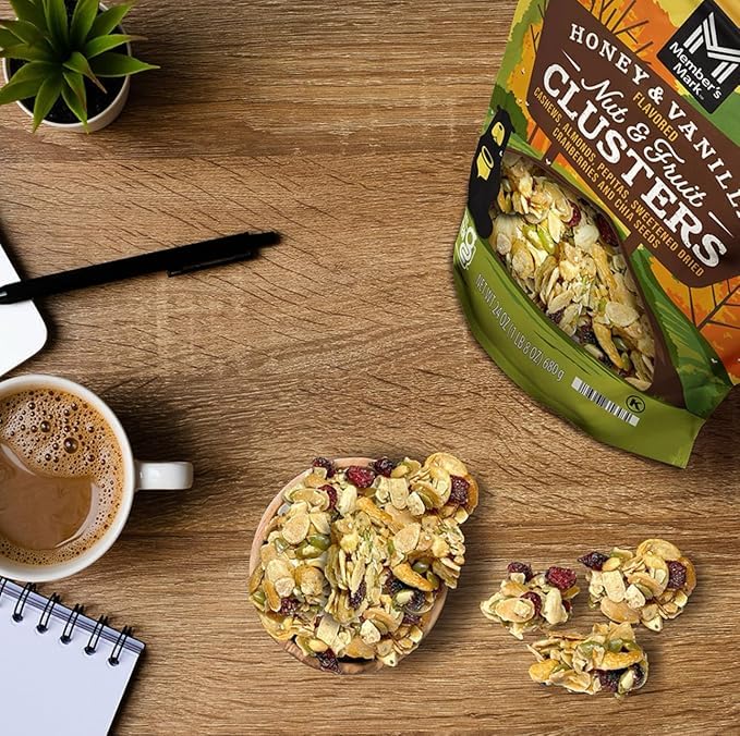 Honey Vanilla Nut & Fruit Clusters - 24 oz, Resealable Pouch, Cashews, Almonds, Cranberries, Chia Seeds, Perfect Crunchy Snack for Any Occasion