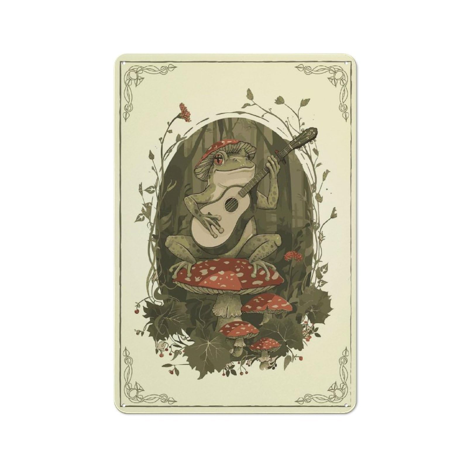 Junmoney Style-20 Cottagecore Frog Musician Retro-Style Metal Wall Sign 30X20cm For Home Bar Wall, For Home Interiors, Feature Walls And Decorative Displays