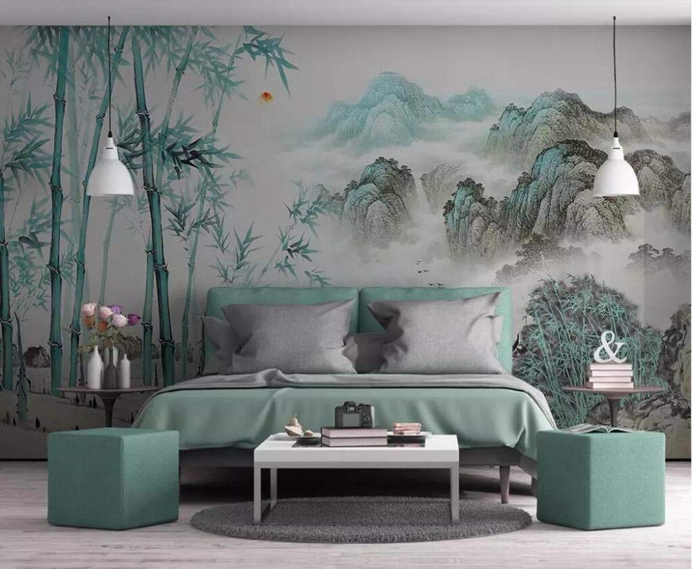 Papier peint paysage bambou abstrait pour créer un mur de fond TV zen dans le salon