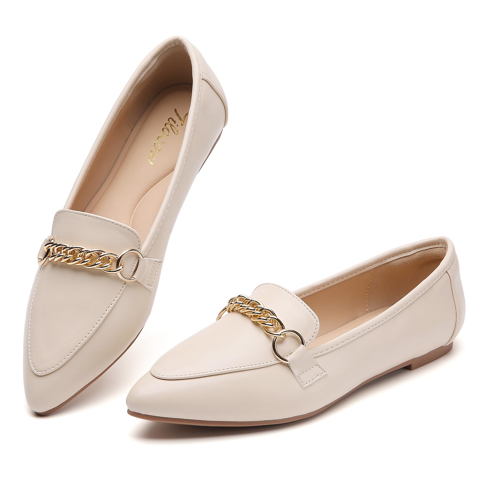 Tilocow Pointed Toe Flats Loafers for Women Dress Shoes for Work Office | Slip on Loafer,Comfortable &amp; Lightweight,Metal Chain,Business Casual, Memory Foam