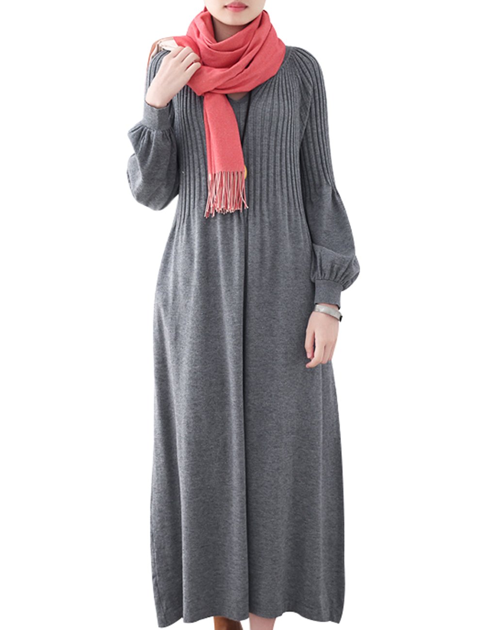 Youlee Femmes Hiver Automne Robe Pull en Laine Manches Longues Robes Maxi