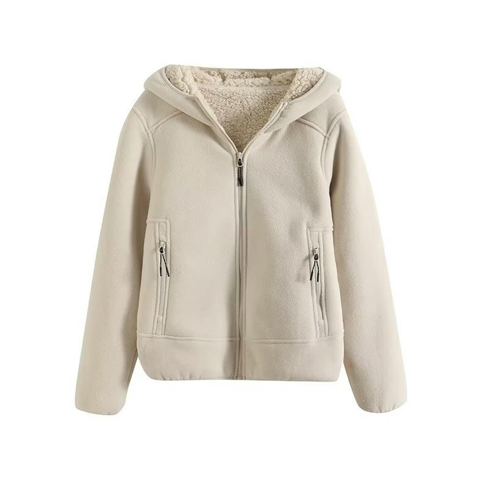 Maglione Dolcevita da Donna Pile con Zip Intera-Bianco Sporco-XL