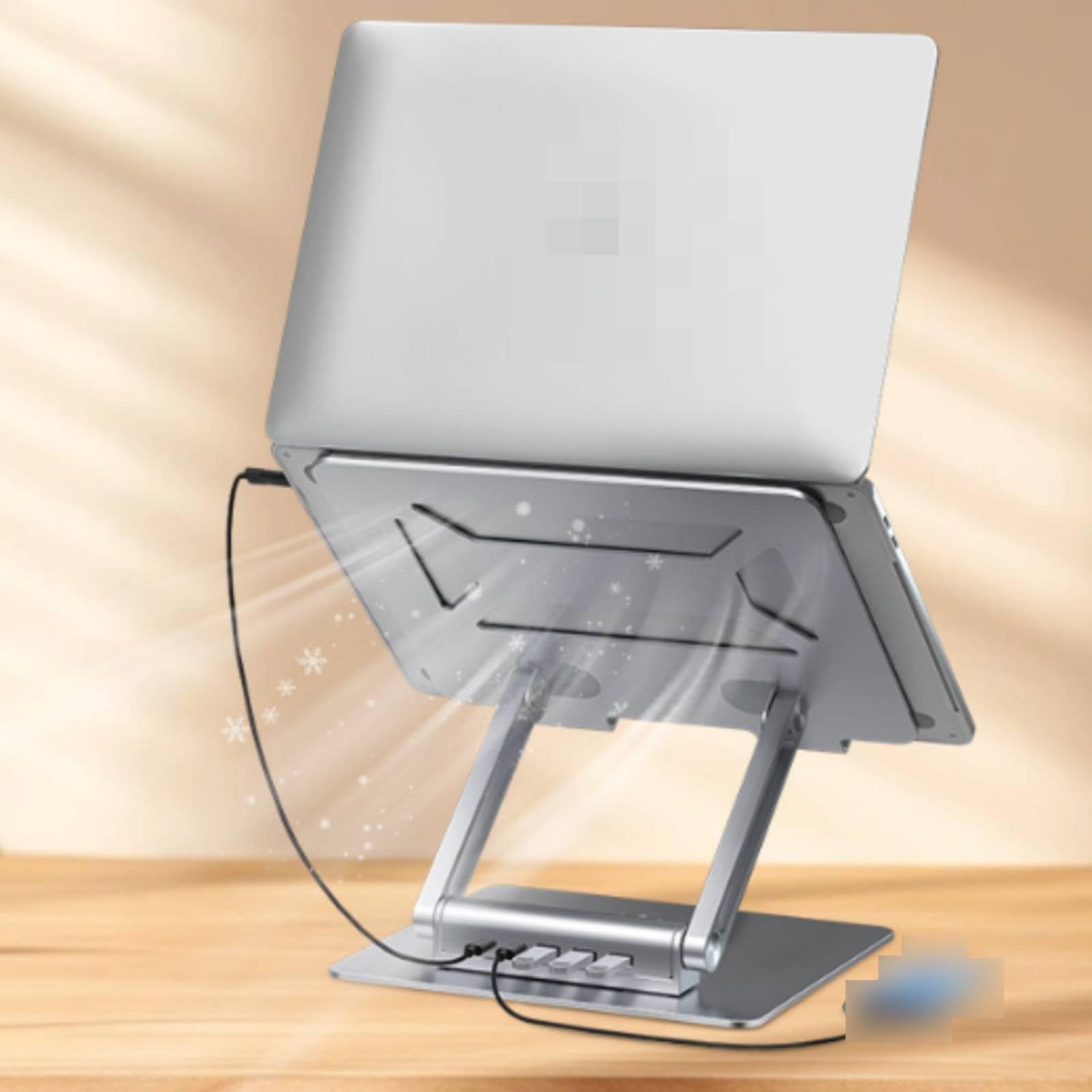Supporto Laptop con Docking Integrata Supporto Notebook Riser Regolabile Pieghevole Struttura a Snodo in Lega D Alluminio Base Stabile con Usb Adatto per Ufficio, Argento