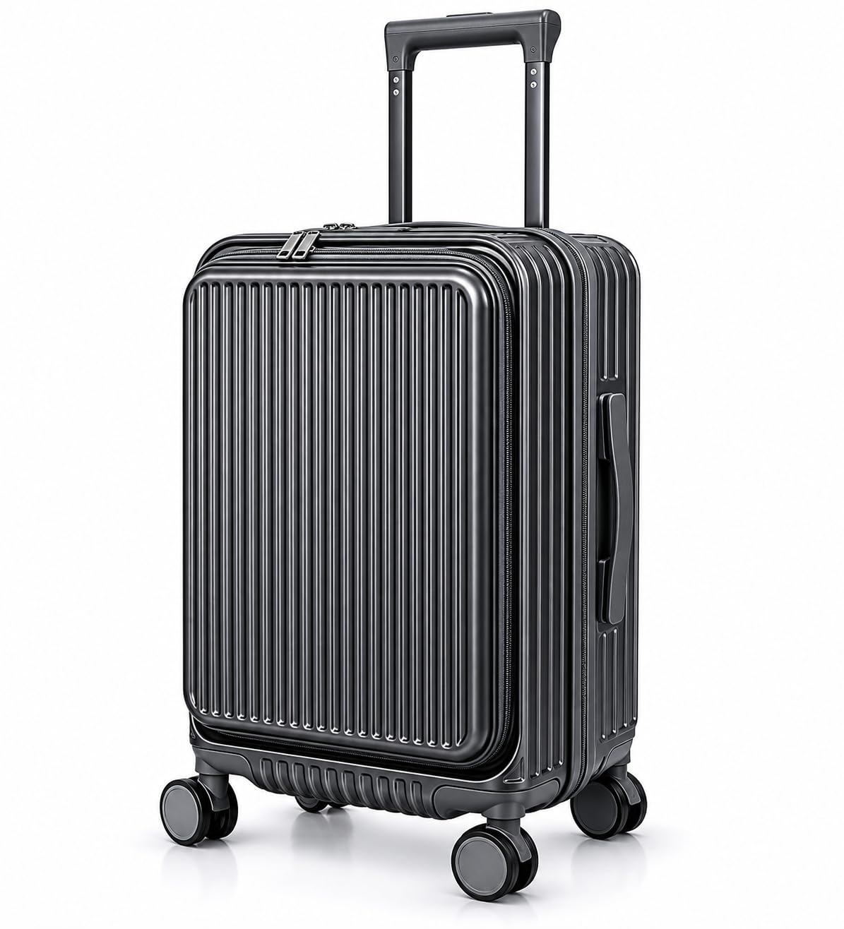 Valise Cabine 55 cm Compatible Avion – Bagage à Main Rigide en ABS, Extensible, avec Serrure TSA – Port USB, Porte-Gobelet, Compartiment Ordinateur – 4 Roues Doubles 360 Gris Anthracite