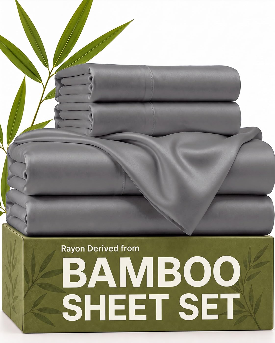 100% Rayon Derived from Bamboo - Bed Sheets Set Queen Size - Dark Grey