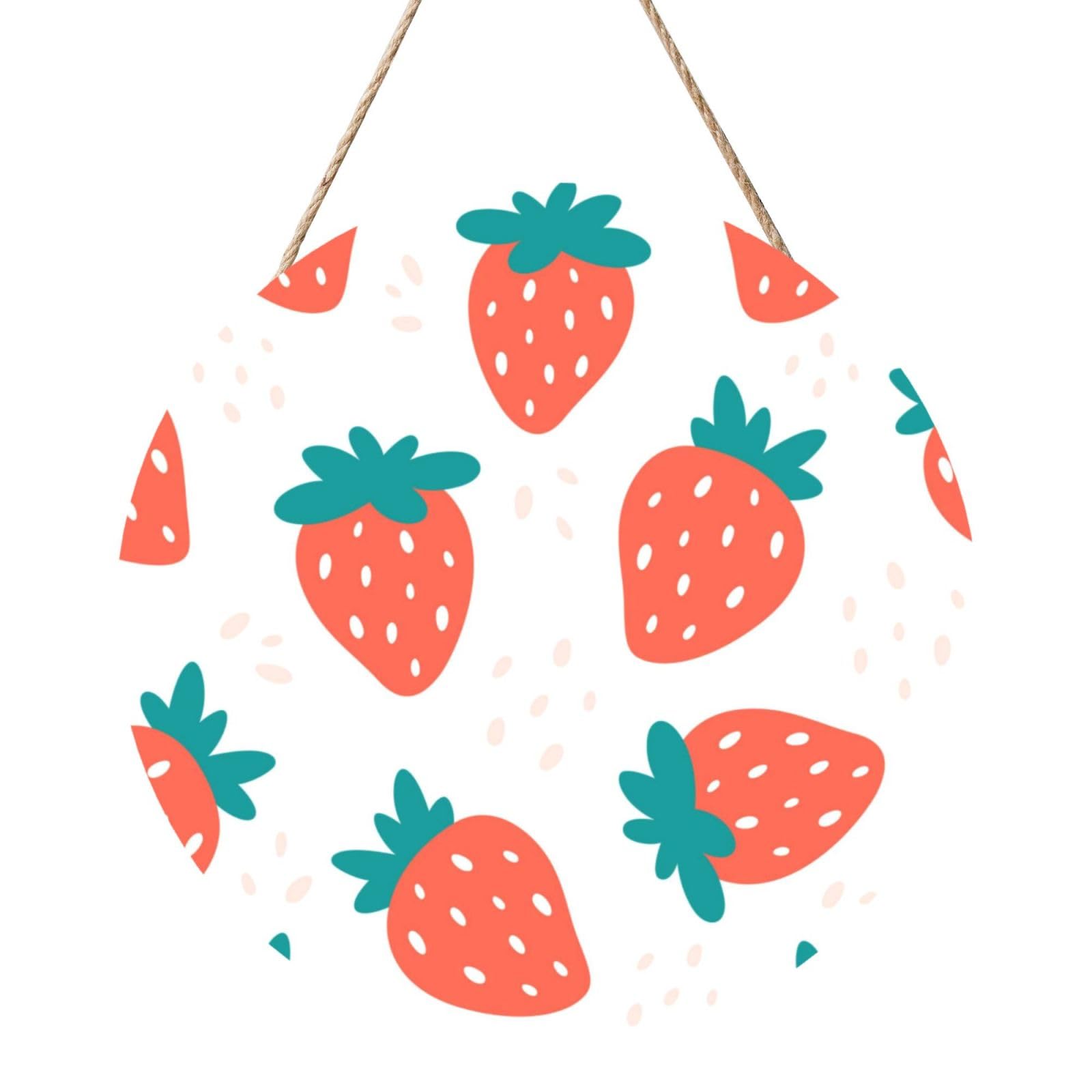 Strawberry, Round Wood Panel Painting 12 in, Wall Hanging Painting For Home