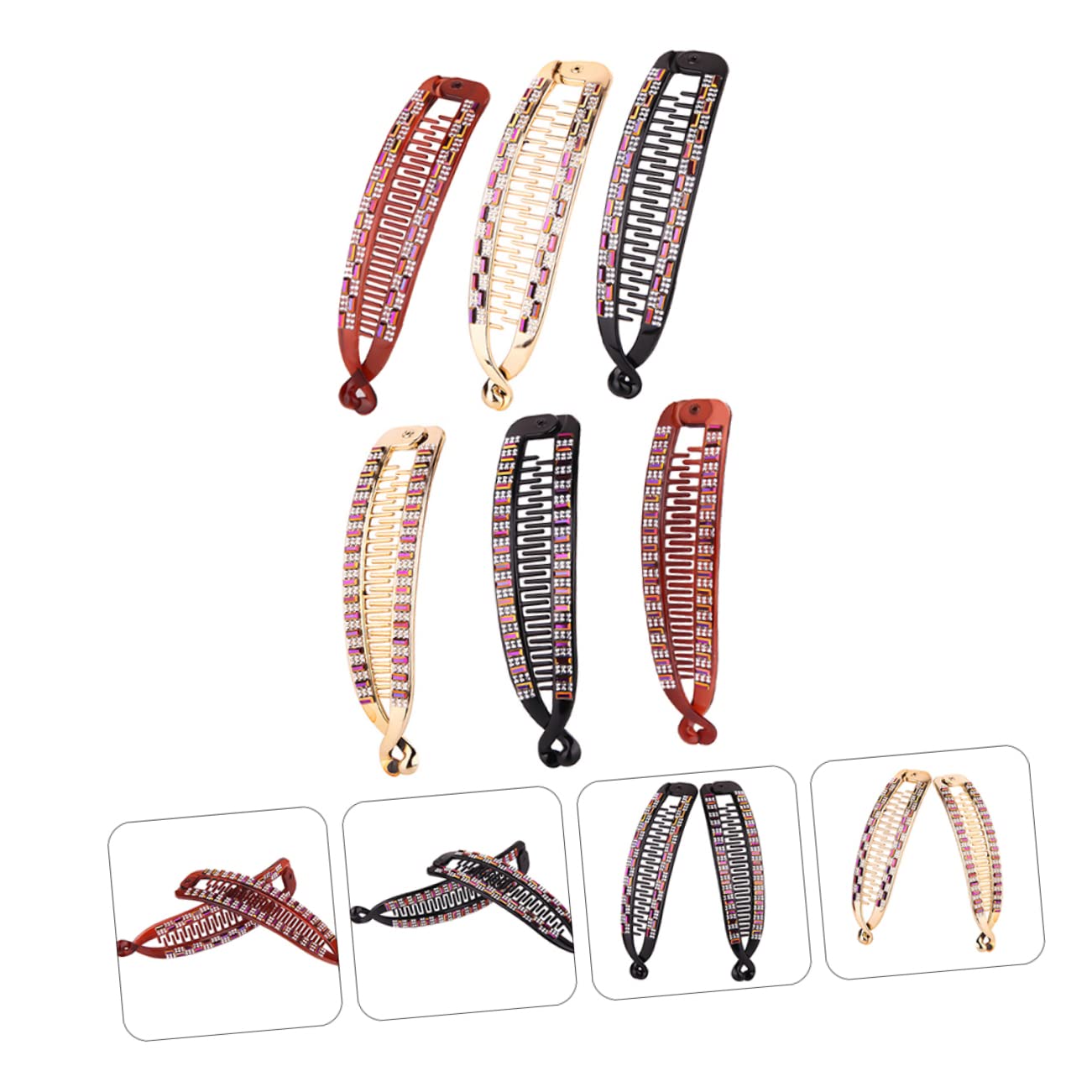 WOONEKY 3er-set Haarspangen Mit Strasssteinen Für Damen Pferdeschwanzhalter Zubehör 6 Stück X 3