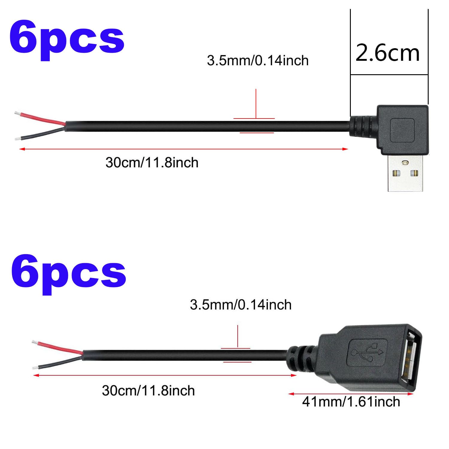 RUNCCI-YUN USB-A Pigtail Kabel Set – 4 Stück, 5V/2A, 22 AWG, 100 Cm, Zum Löten & Reparieren Von USB-Geräten