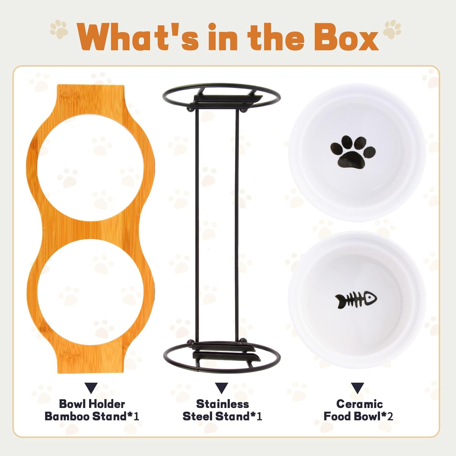 Elevated Adjustable Cat Bowl Set with 2 Dishes for Cats & Small Dogs - Anti-Vomiting,15° Tilted and Rasied Bowls with Non-Slip Design, Food-Grade Ceramic, Easy to Clean