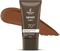 MANTECORP - Protetor Solar Facial Episol Color FPS 70 - Efeito Base, Alta Proteção UVA e UVB, Toque Seco, Rápida Absorção - Tom 5 Negro - 40ml