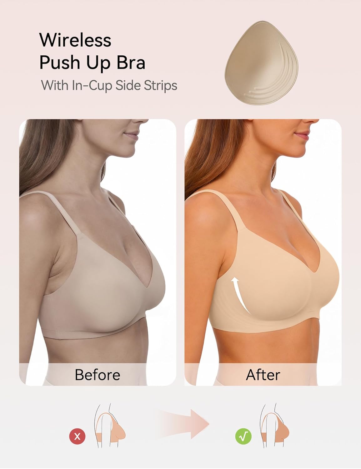 NIASOUL Women's Wireless Push Up Bra Seamless Deep V Bralette No Underwire Comfortable Supportive Bra - Image 3