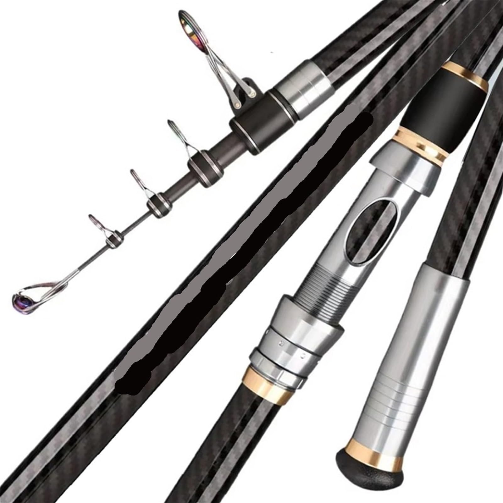 Teleskop-Angelrute, 3,9 m, 4,2 m, 5,0 m, Reise-Brandungsrute, Spinnkraft 20–250 g, Werfen, Surfcasting, Carbon-Baitcasting-Rute Teleskoprute(5.0m)