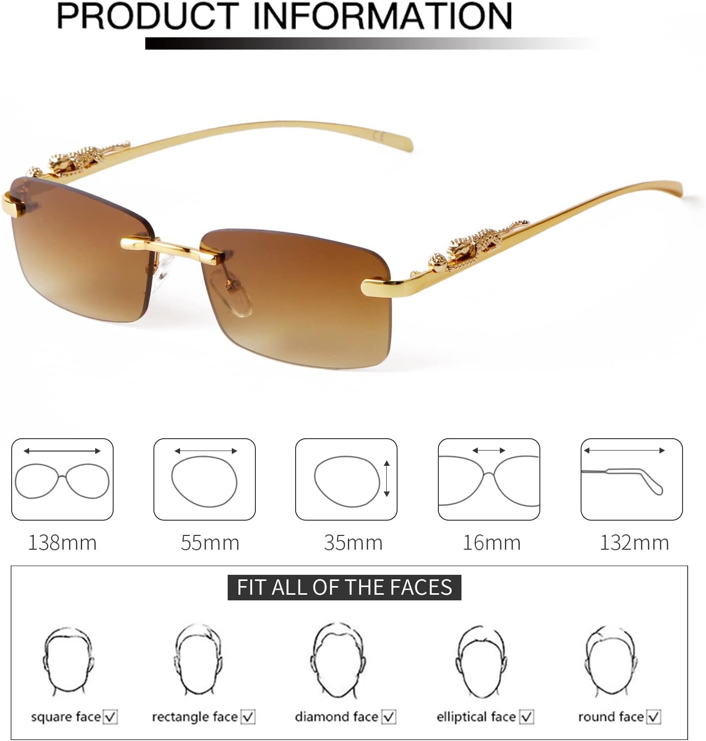 SDINM Rimless Sunglasses for Men Women Fashion Small Narrow Rectangle Sun Glasses Shades 90s Eyewear - Image 5