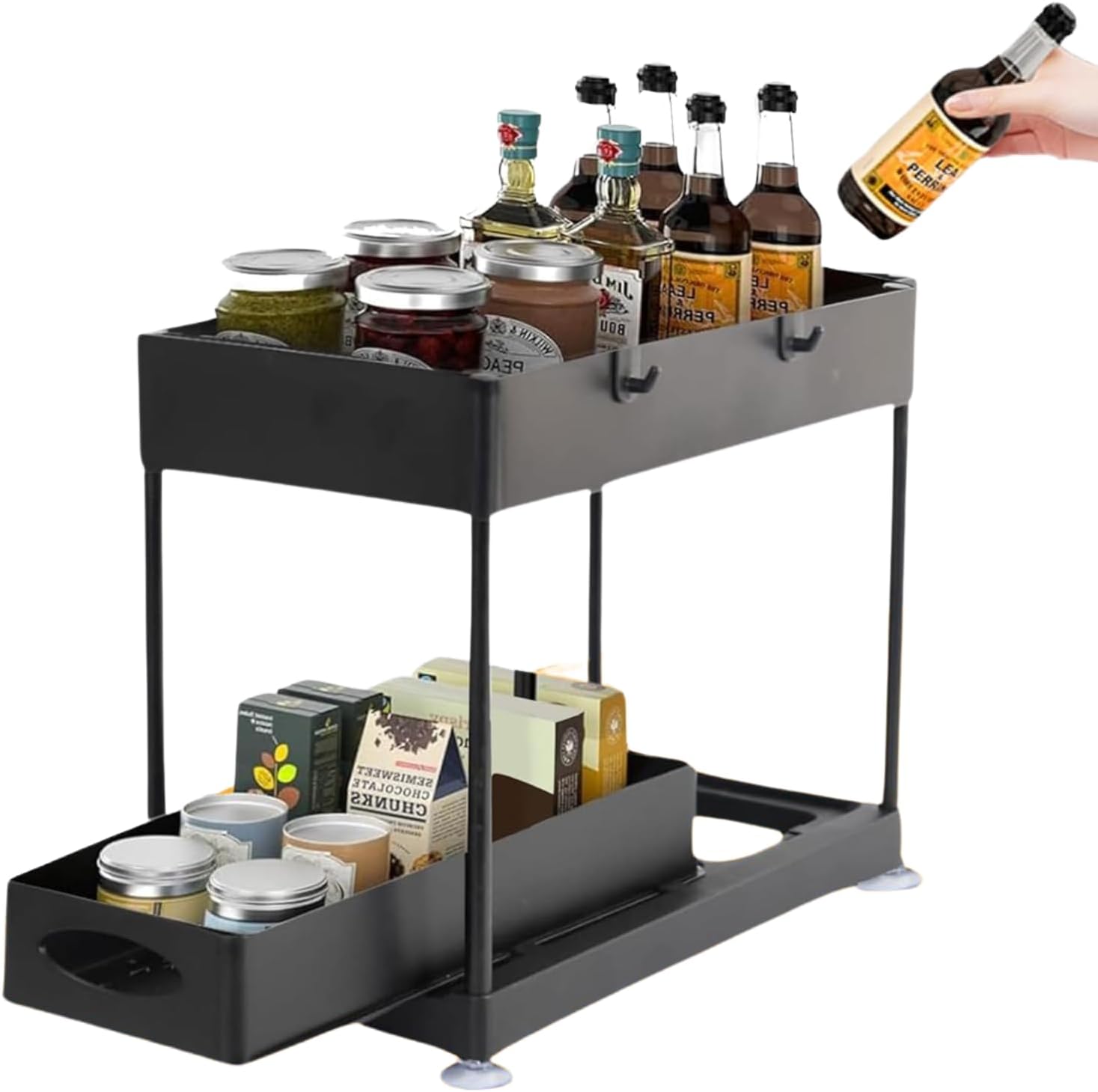 TEVASO Under Sink Organizers and Storage | Space-Saving Cleaning Supplies | 2 Tier Sliding Under Shelf Organizer for Kitchen and Bathroom - Black - 1 Pack