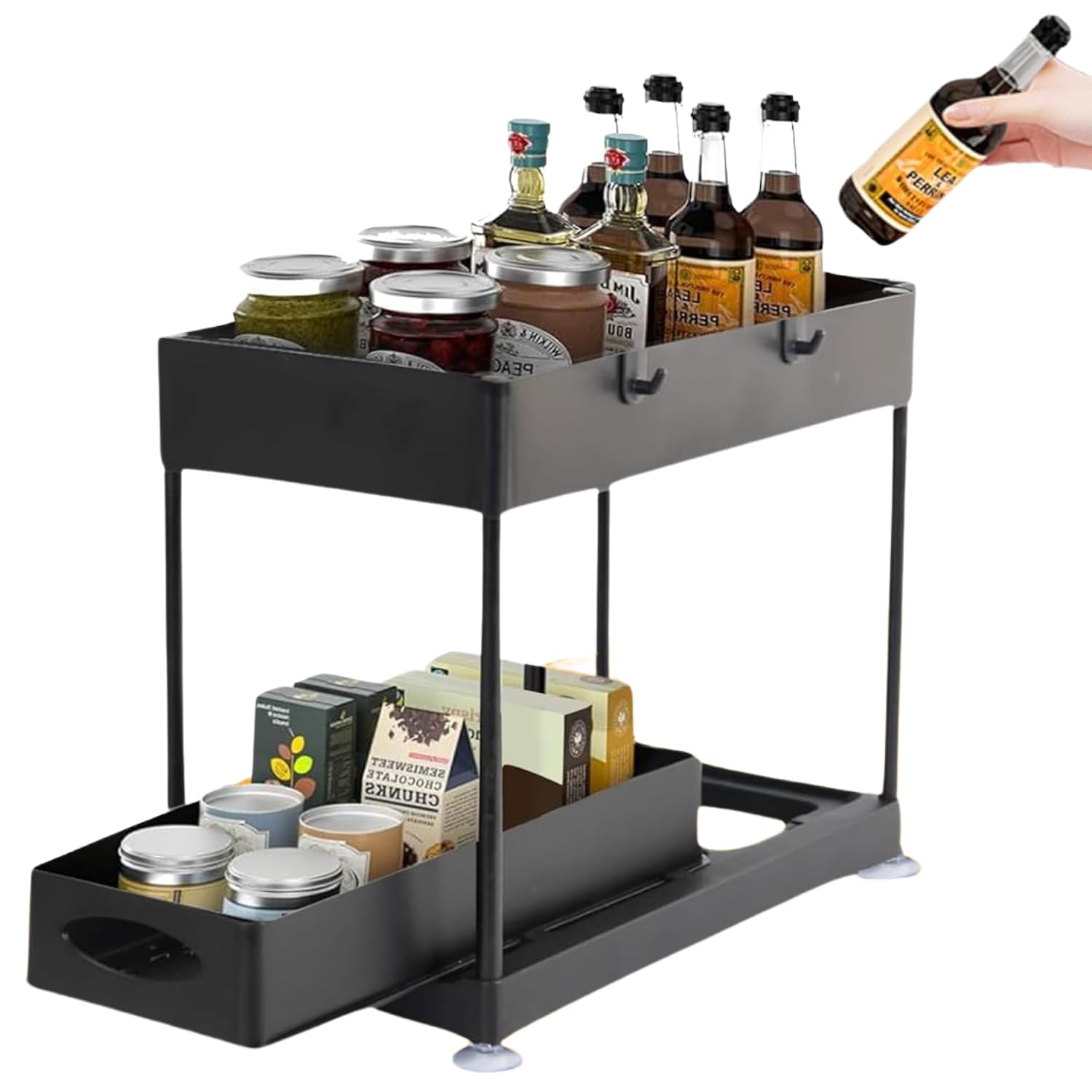 TEVASO Under Sink Organizers and Storage | Space-Saving Cleaning Supplies | 2 Tier Sliding Under Shelf Organizer for Kitchen and Bathroom - Black - 1 Pack
