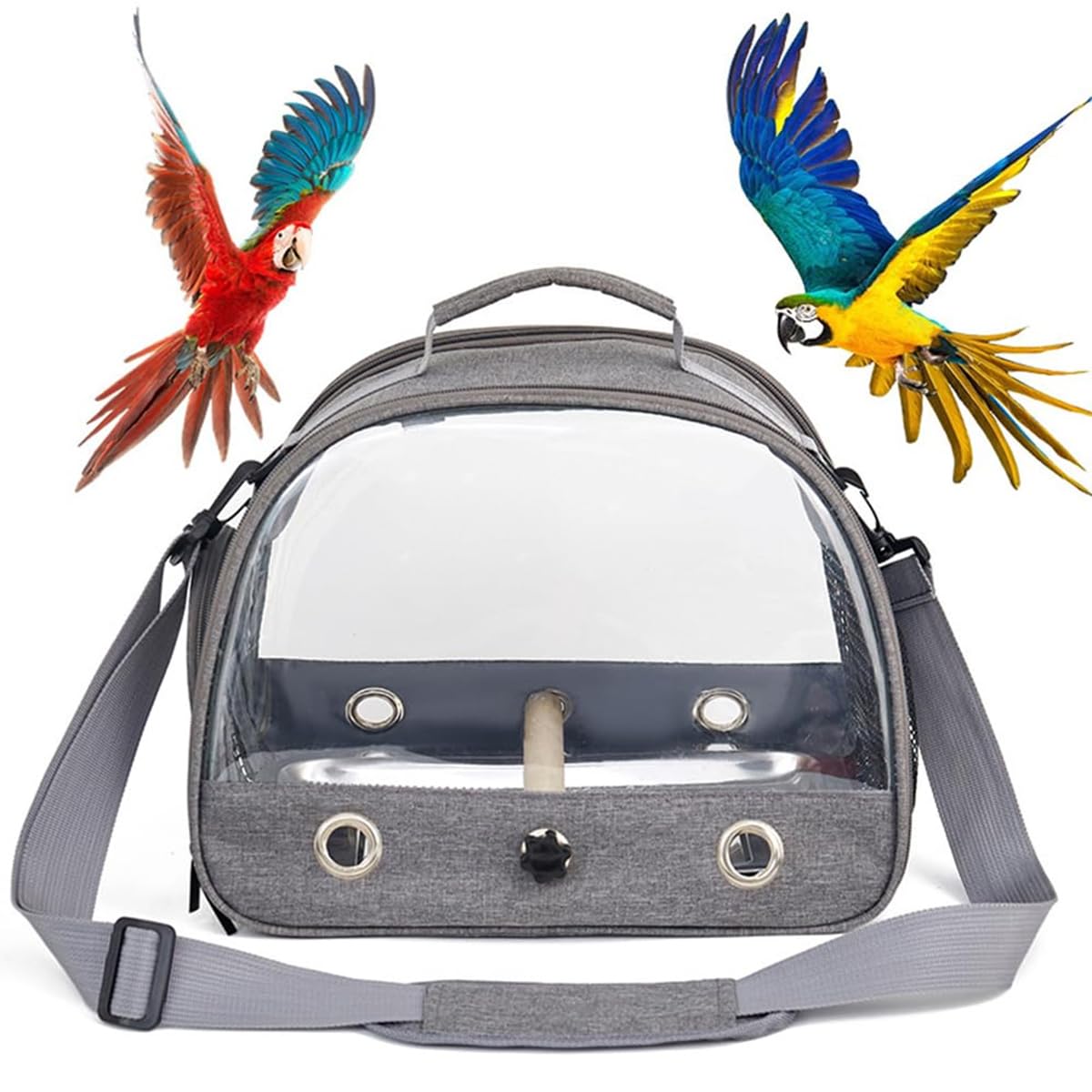 Sac de Transport Pliable pour Oiseaux - Cage de Voyage Ventilée avec Perchoir Inoxydable pour Perroquets, Perruches et Petits Animaux - Design Léger et Portable (Gris)