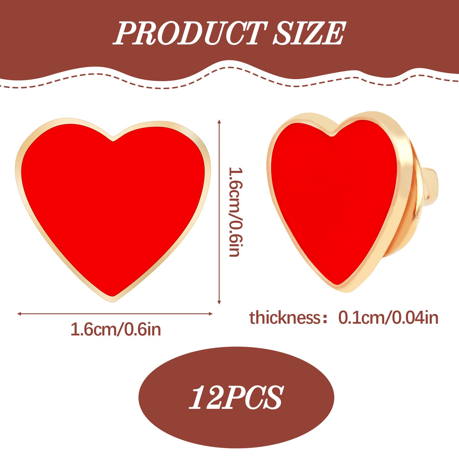 Broches Corazón Rojo Esmalte 12 Piezas Alfileres Ropa Bolsos Sombreros Accesorios Bodas San Valentín