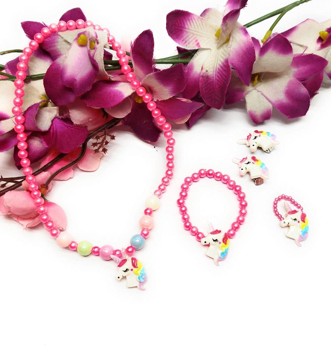 TERA 13 Cutest Fashion Unicorn Necklace For Girls (1 Set 4 Pcs), Bracelet, Hair Clip Etc, Kids Fashion Accessories, Birthday Return Gifts 2