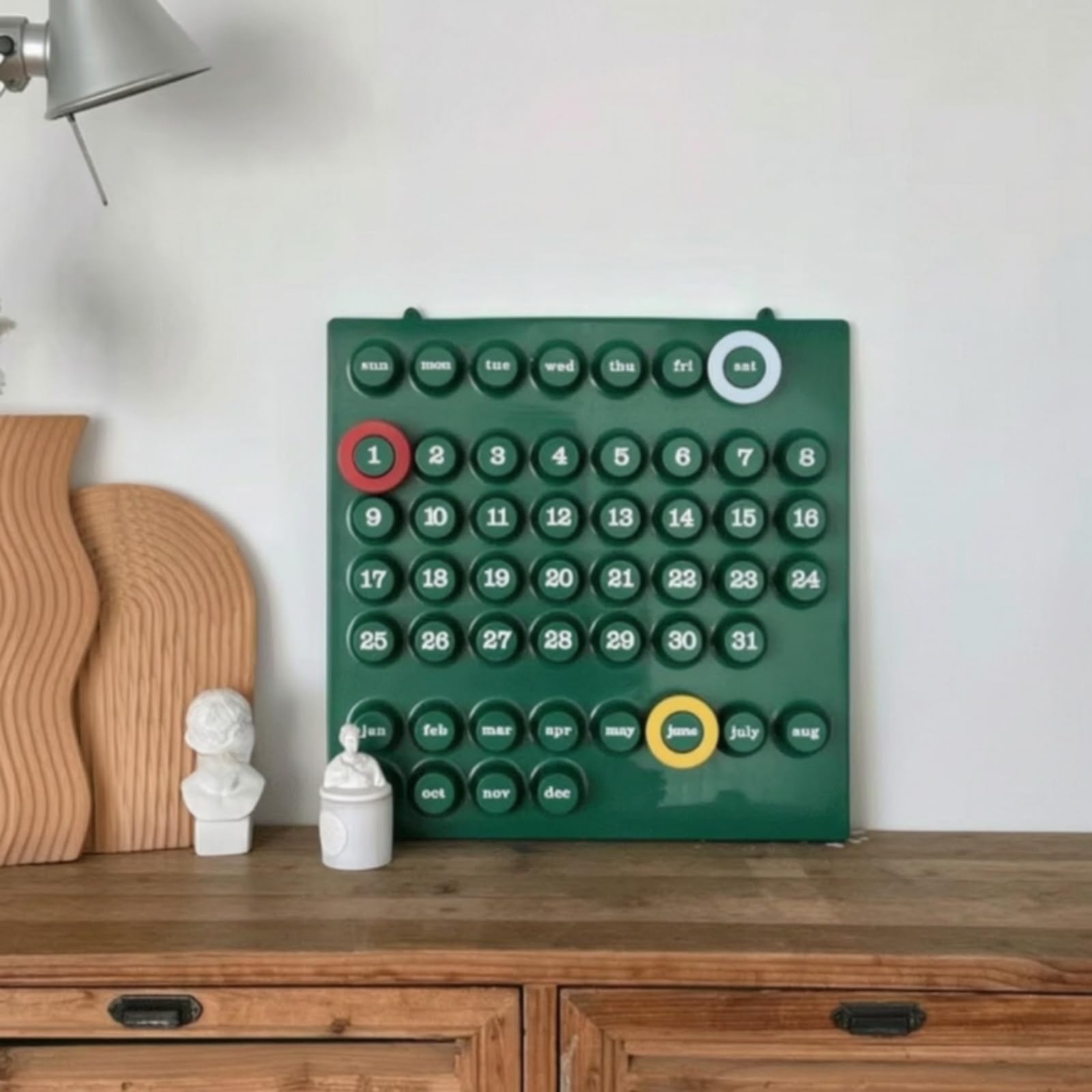 predolo Ppetuell Kalend Minimalistisch Kalendboard mit Holzplättchen Tischkalend für Schreibtisch, Büro, Grün