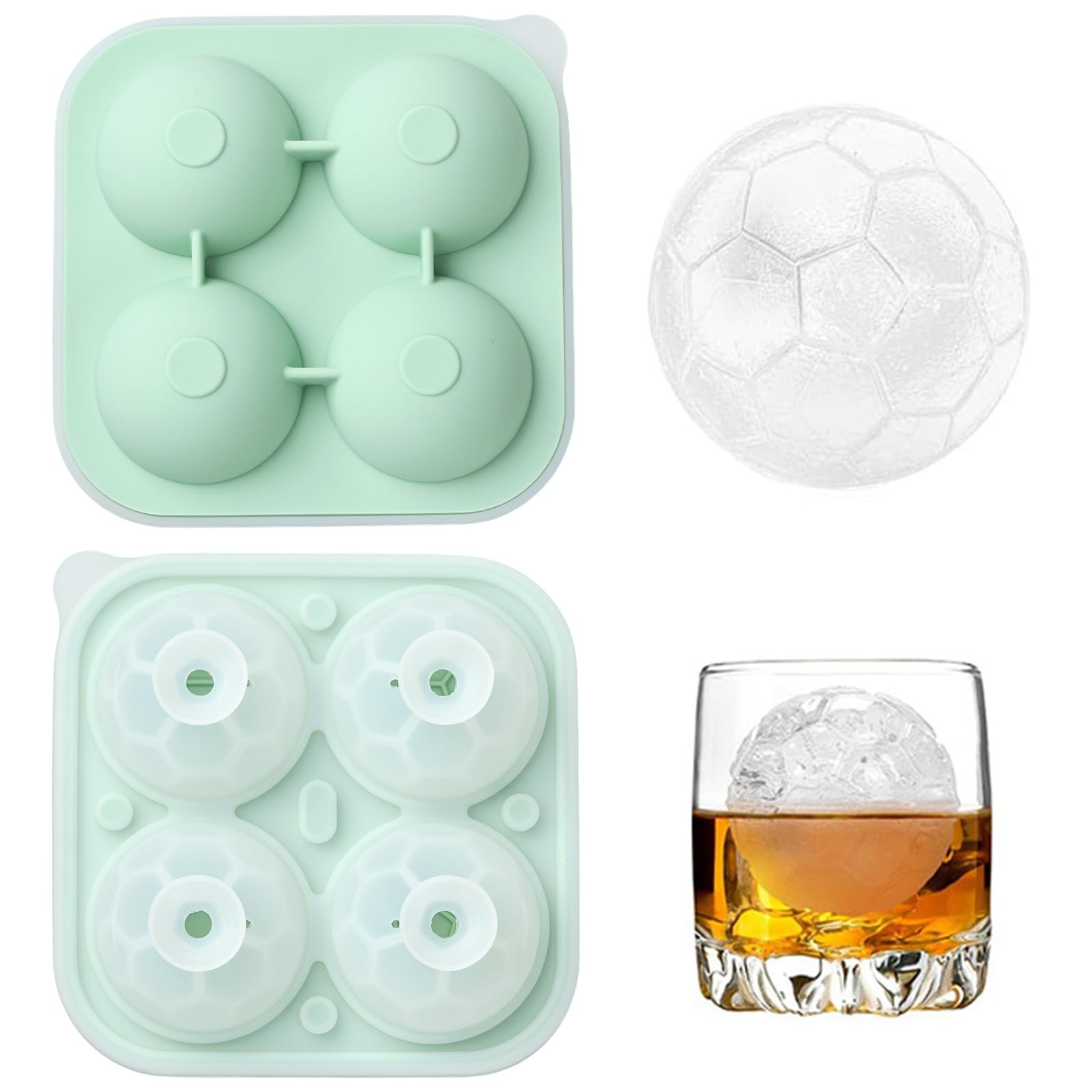 UR URLIFEHALL 1 Pc Football Ice Silicone Mould Sports Theme Green Ice Cube Mould for Chilled Cocktails Whiskey Juice Coffee Fancy Drinks Freezer