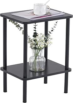 Apicizon 2 Tier End Table, Boho Side Table with Storage Shelf, Nightstand Bedside Table for Small Spaces, Bedroom, Living Room, Entryway, Farmhouse, Easy Assembly,Black