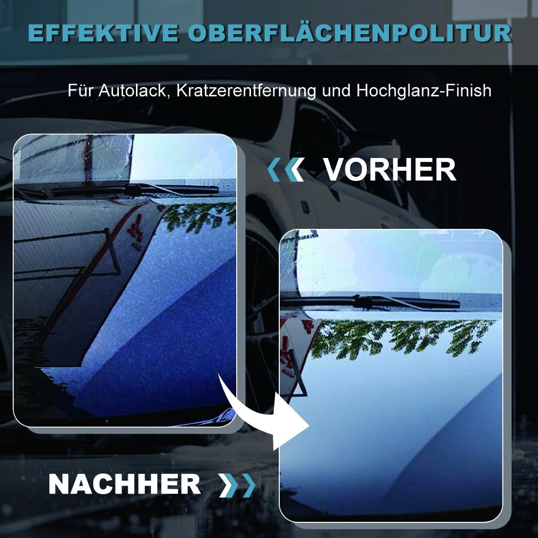 Akku Poliermaschine Auto 6 Zoll Exzenterpolierer mit 8 Geschwindigkeiten, 4pcs Auto Poliermaschinen Set, 2x 2000mAh Akku für Autodetailing, Wachsen, Polieren