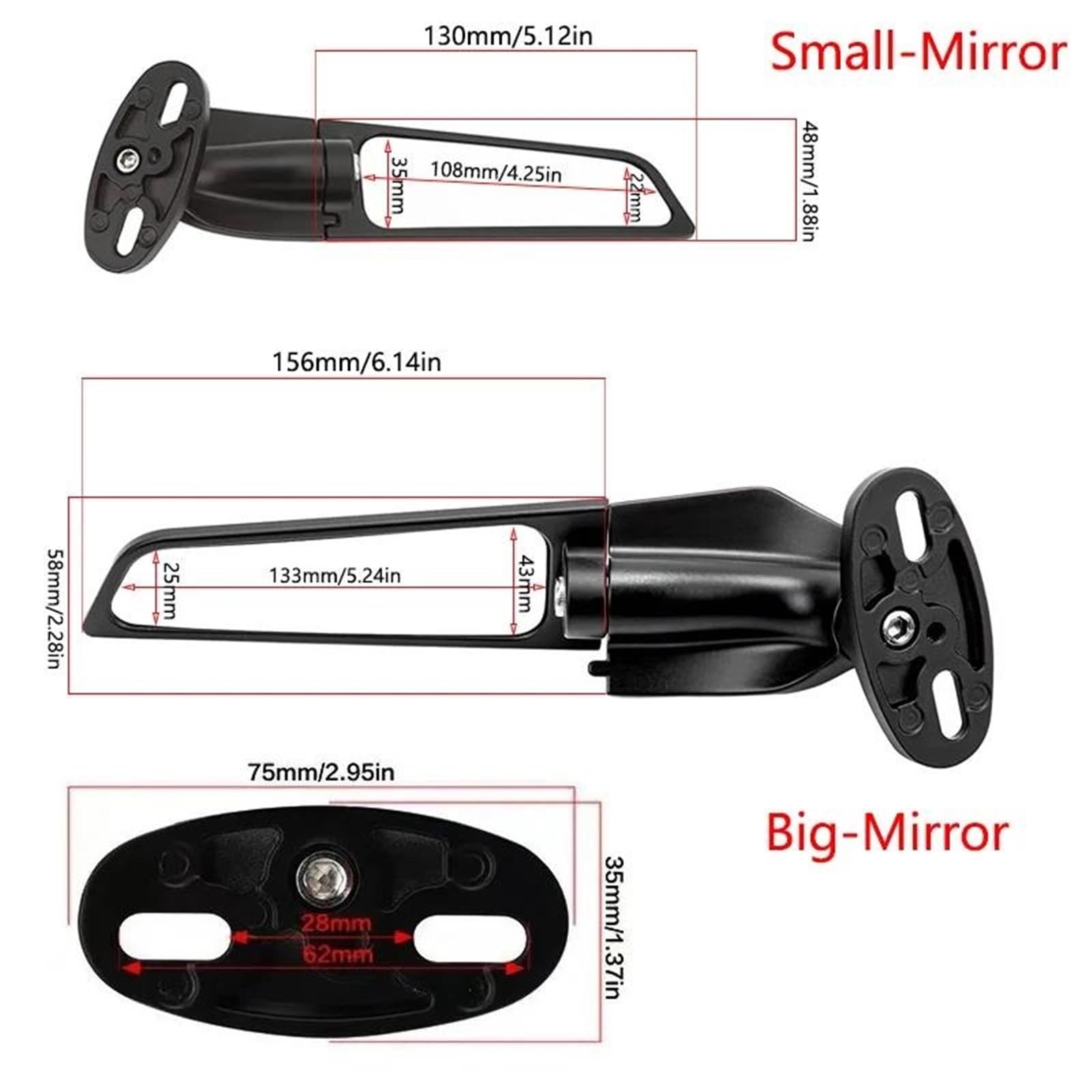 YZF R6 R25 R3 R125 R15 2024 Specchietto retrovisore per Moto Wind Wing Regolabile e Girevole Nero CNC Specchietto retrovisore per Moto(Small Mirror No lamp4)