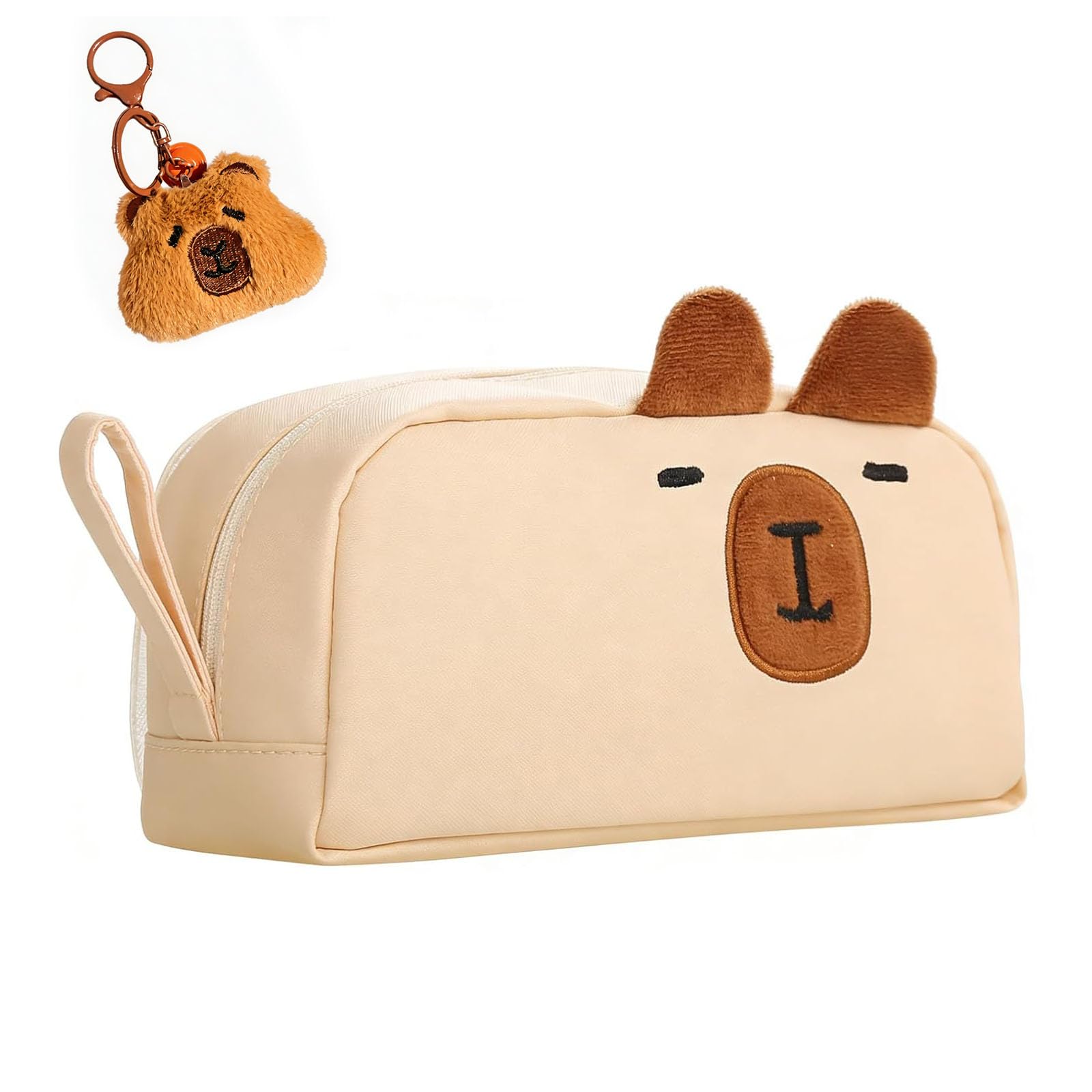 BOFYTR 2-Piece Capybara Pencil Case Set with Keychain Pendant, Beige