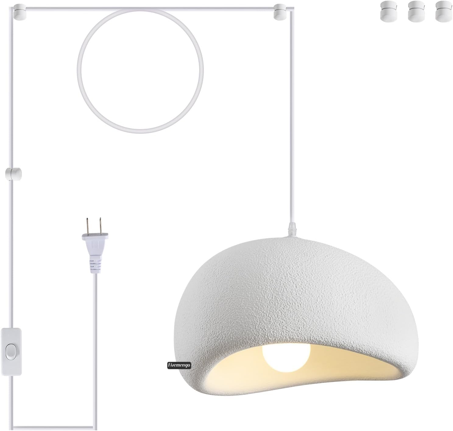 11.8in Plug in Wabi Sabi Pendant Lights with 19.7ft Cord, White Small Hanging Lamp Lighting Fixture Japanese Japandi Chandelier for Dining Living Room Hallway Bedroom Restaurant 1 Pack