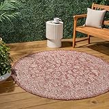 Picture of JONATHAN Y Weave Floral Indoor Outdoor Round Area Rug 3 Ft Red/Taupe, Tela Bohemian Textured for Backyard, Patio, Porch, Easy-Cleaning, High Traffic, Pet-Friendly, Non-Shedding (SMB100A-3R)