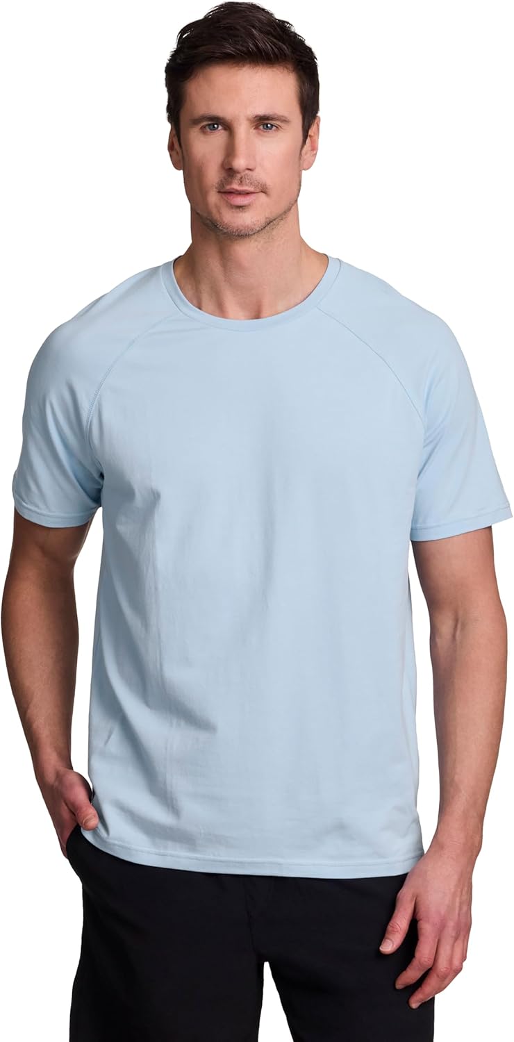 RBX Activewear Men's Cotton T-Shirt, Stretchy Short Sleeve Tee Crewneck Quick Drying Workout Top