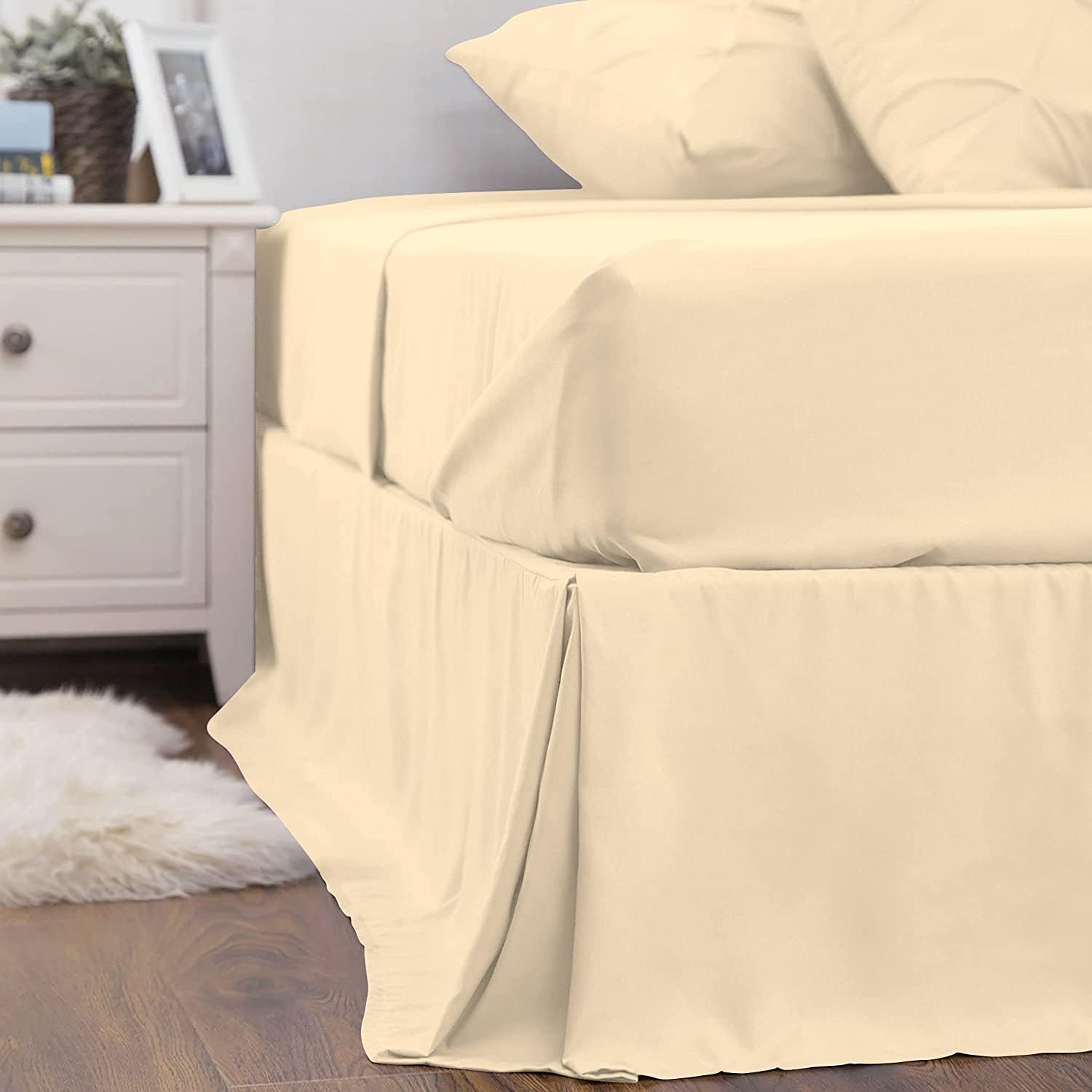 RRlinen 8-Piece Bedding Comforter Set-100 Percent Cotton-600 TC-Bed in A Beg Includes-1 Pinch Pleated Comforter,2 Shams,4 PC Bed Sheet Set-1 Bed Skirt-Ivory | Queen/Full Best Bedding Collection