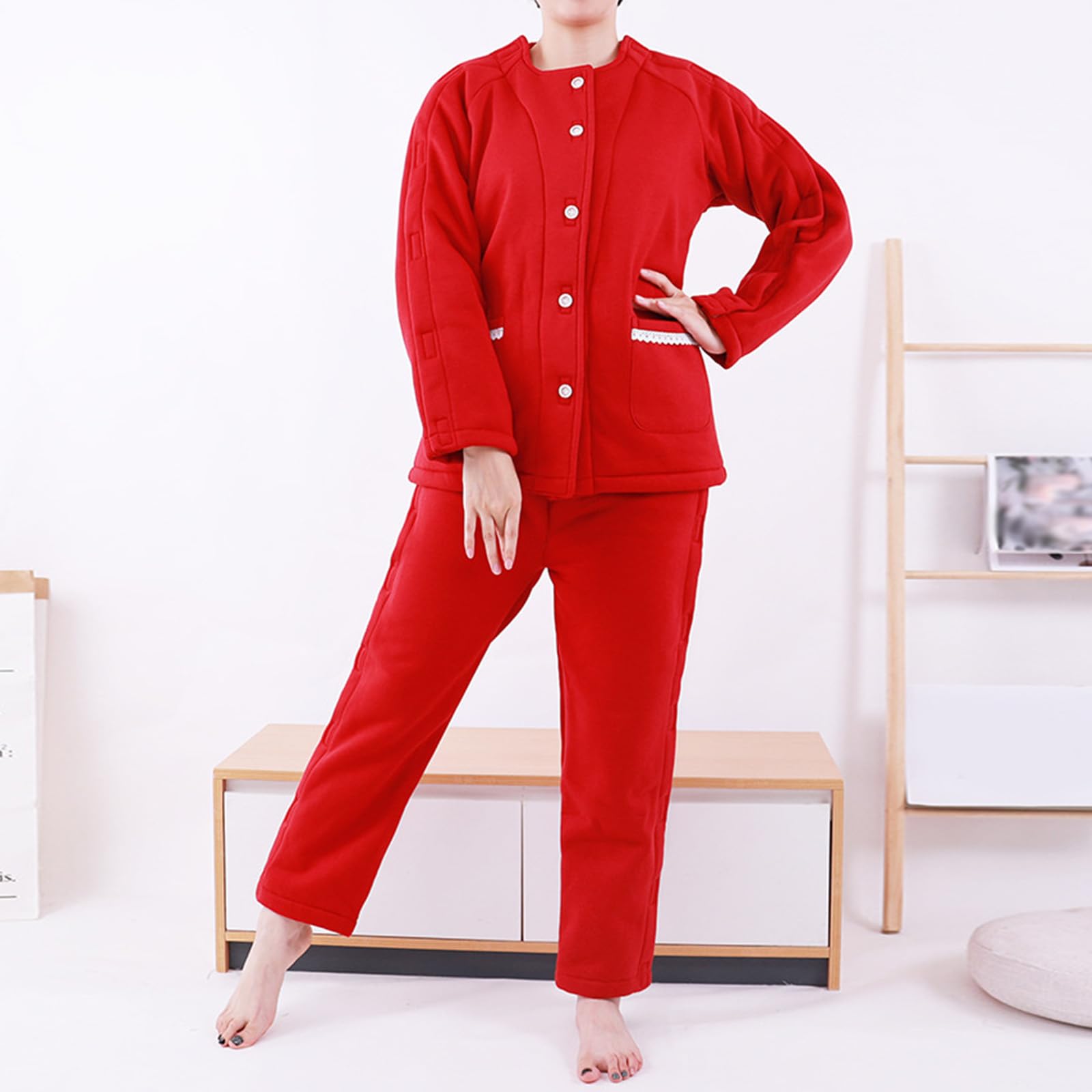 Ropa para el cuidado del paciente, Tear Away Medical Patient Clothes Long Sleeve Red Multiple Sizes(Large)