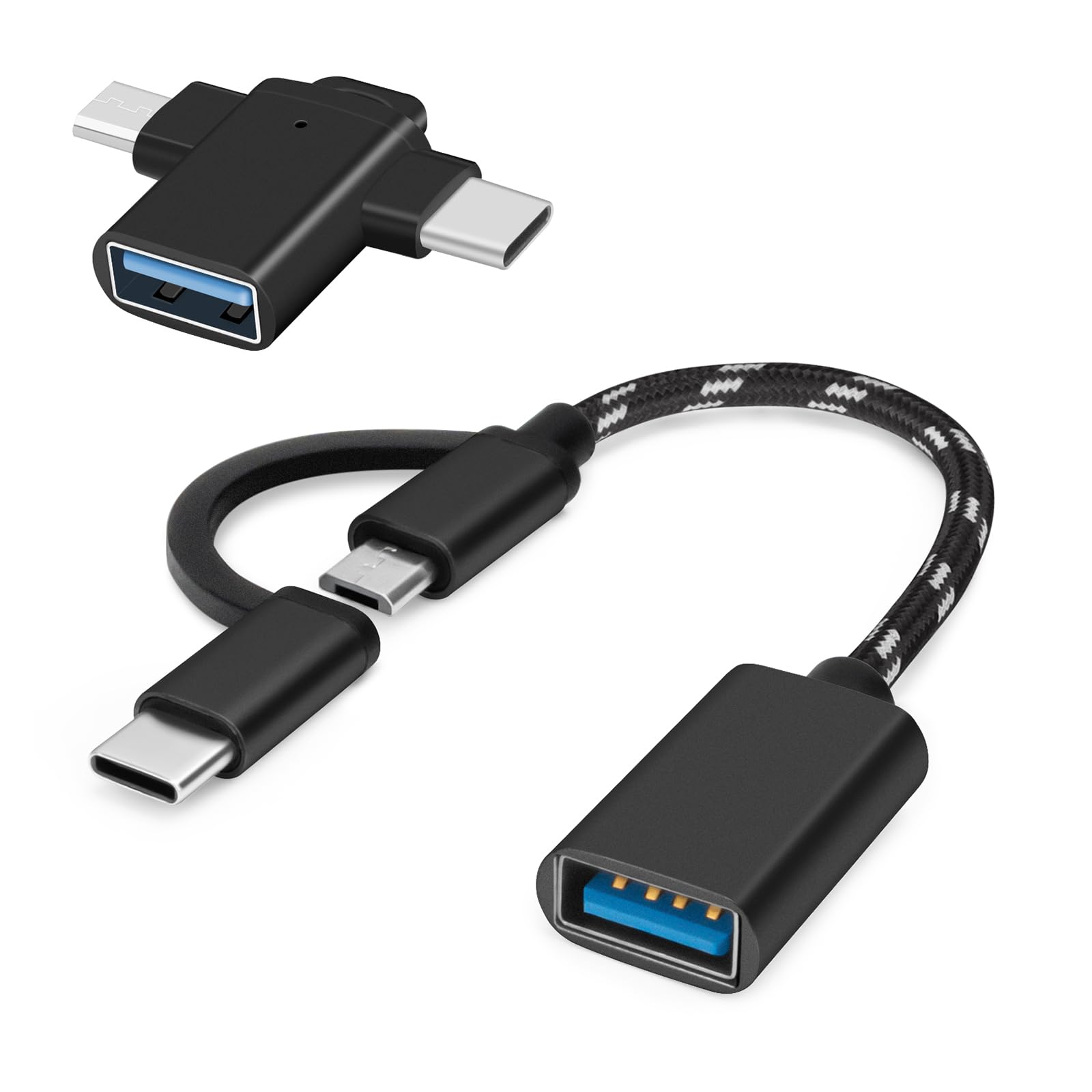 2PCS 2-in-1 USB OTG Adapters - USB to Micro/Type C Adapter/Cable