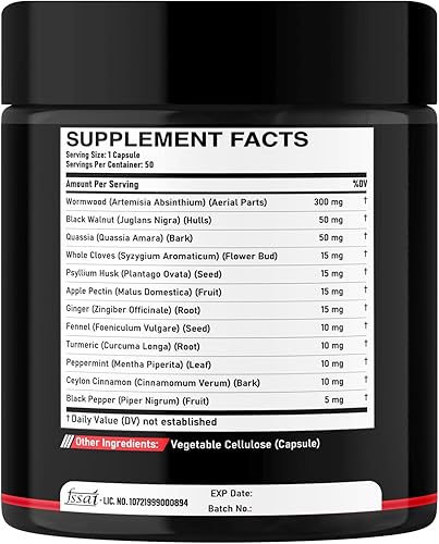 Miniatura 8 de Cápsulas de ajenjo – 12 hierbas mezcladas de nuez negra, clavo, jengibre, cúrcuma, canela, manzana, quassia – 2 paquetes de 50 cápsulas – Apoya el