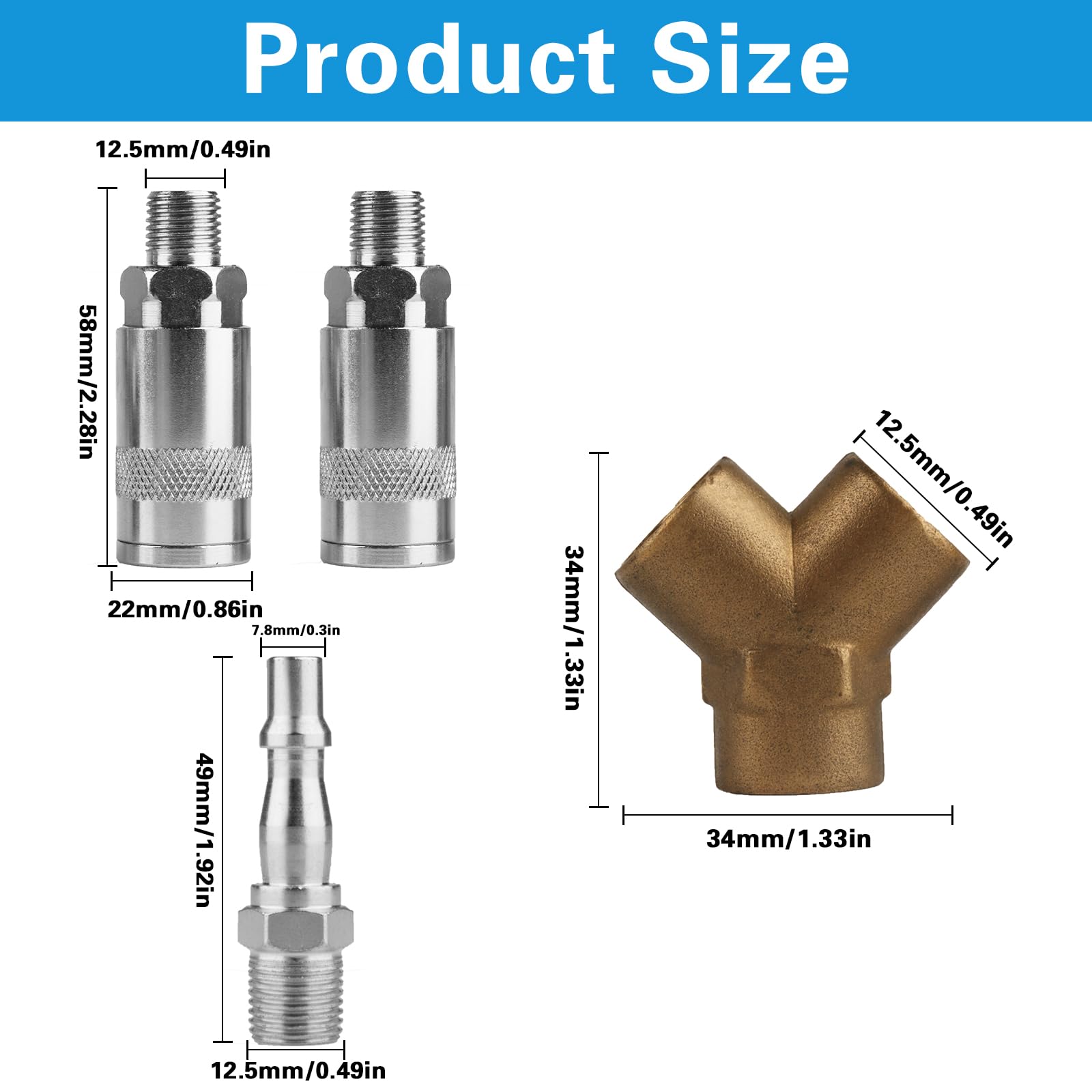 1 SetAirline Hose Connectors,1/4" BSP Airline Hose Connector Y Splitter Airline Coupling 1/4" BSP Air Line Fittings,3 Way Male/Female Thread Quick Release Coupler Fittings for Air Lines Compressors - Image 2
