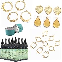 Crystal Clear UV Epoxy Resin with 19 Golden Bezels Set Metal Frames Pendant Molds for Jewelry Casting, Tapes Included, Resin Jewelry Making Kit for Pendants Necklaces Charms Birthday Valentines Gift