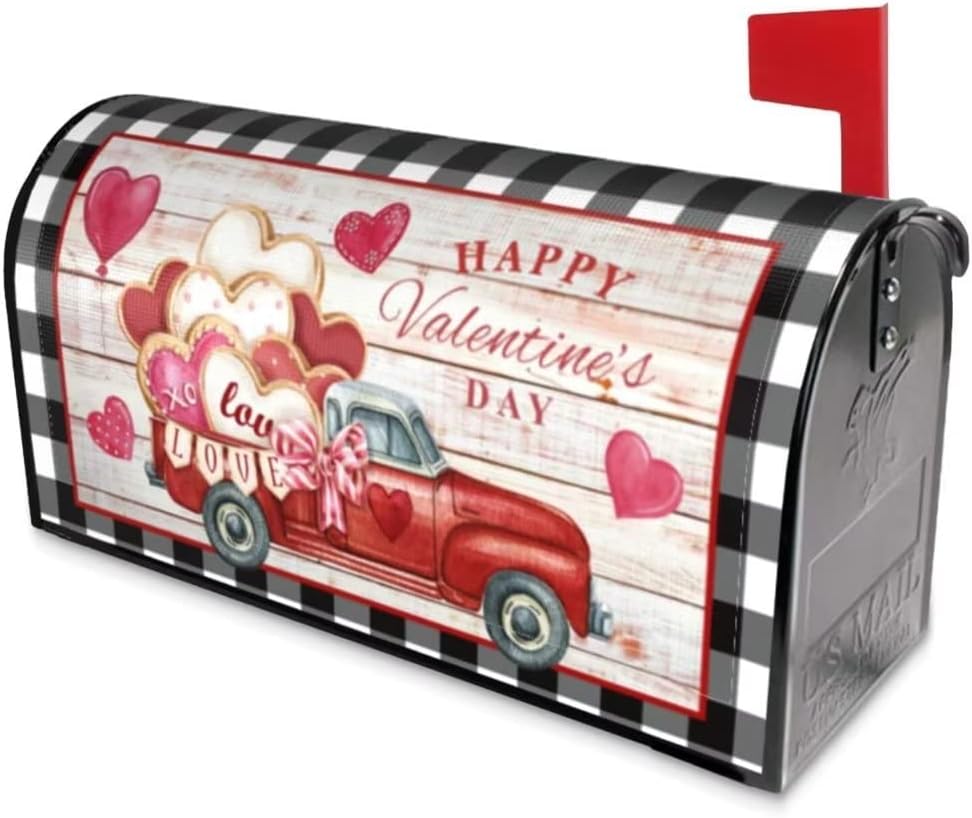 Valentines Day Mailbox Cover Magnetic Standard Size 18" X 21", Valentine's Love Heart Mailbox Wraps Post Letter Box Cover Garden Yard Outdoor Decorations
