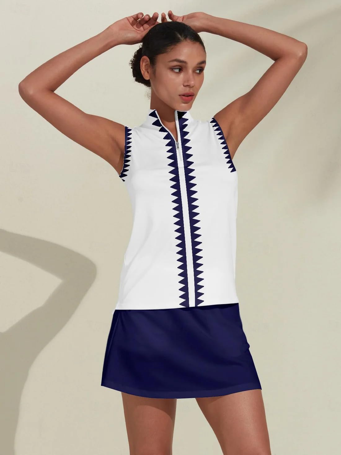 ACEGOLFS Women's Golf Shirts Sleeveless Printed Polo Shirt for Women Quick Dry Quarter Zip Stand Collar Tee Shirt Workout Top - Image 2